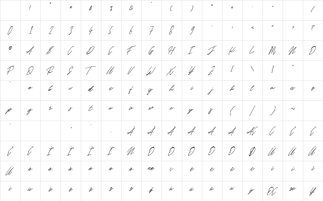 Raghen Script Regular Character Map