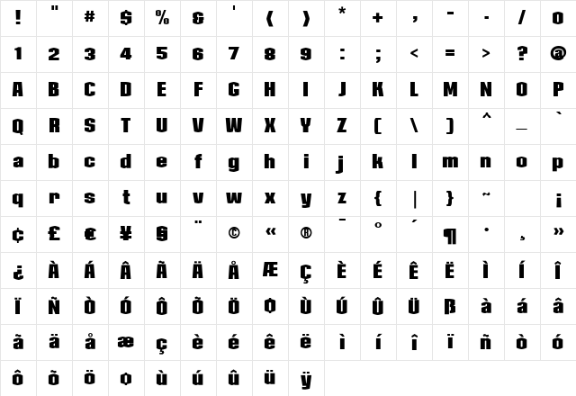 Collos Bold Character Map