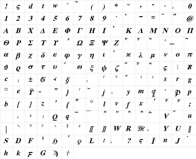 Hellenica BoldItalic Character Map Hellenica BoldItalic Character Map