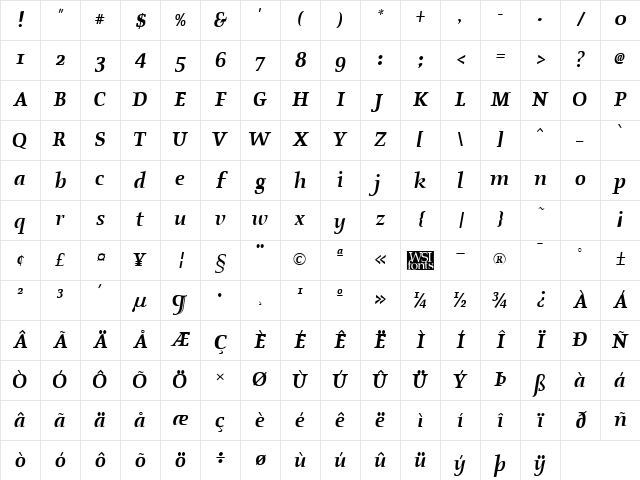 Oldstyle Bold Italic Character Map