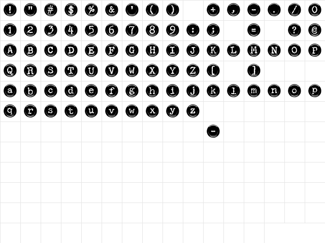 SBC Type Keys Black Regular Character Map