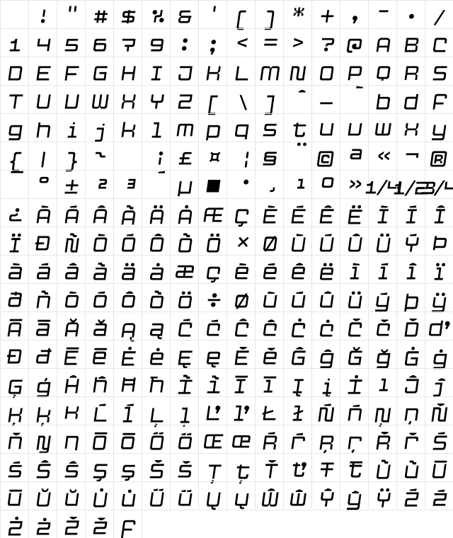 Cubest Light Italic Character Map Cubest Light Italic Character Map