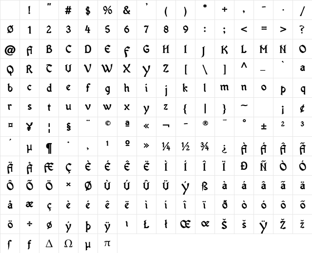 Oldania ADF Std Bold Character Map Oldania ADF Std Bold Character Map