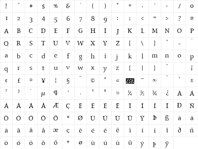 Oldstyle Regular Character Map