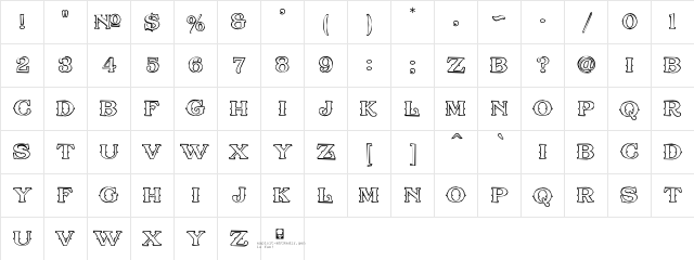 LHF Old Abe OUTLINE Regular Character Map LHF Old Abe OUTLINE Regular Character Map