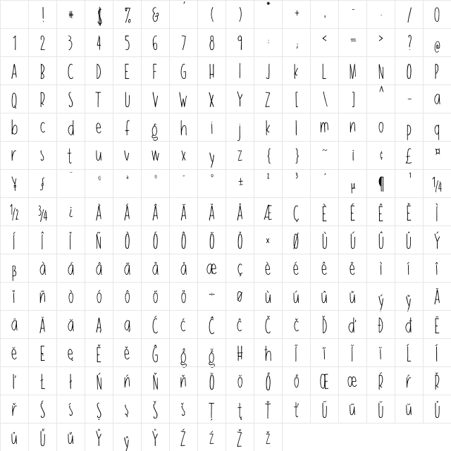 Zion Regular Character Map Zion Regular Character Map