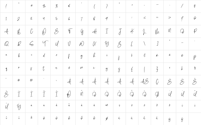 Sabina Angellica Regular Character Map