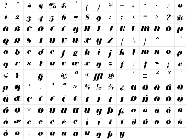 Jeanne Moderno OT UltraItalic Character Map