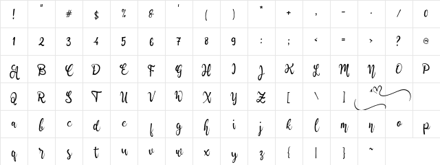 a Awake Hearts Regular Character Map