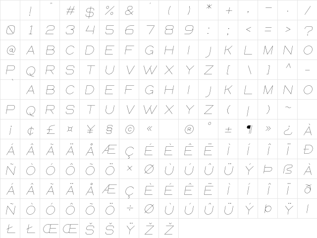 Queental Light Italic Character Map Queental Light Italic Character Map