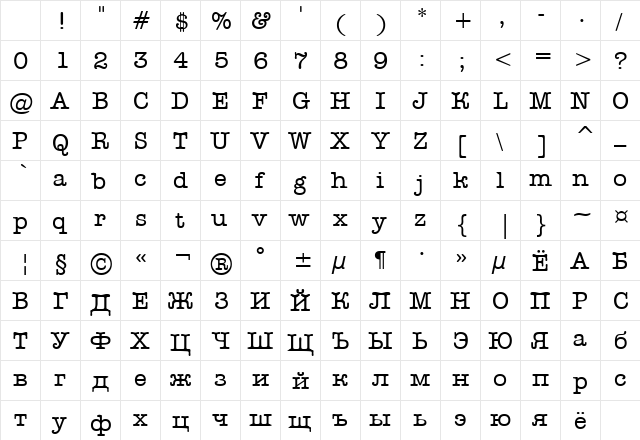 a_OldTyper Regular Character Map