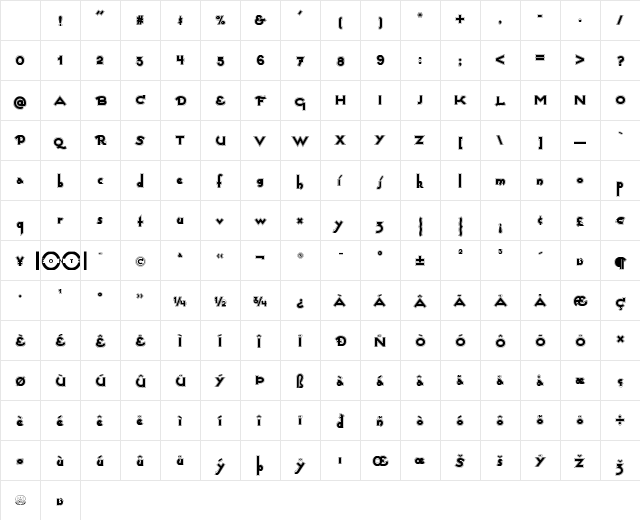 Captain Swabby NF Regular Character Map