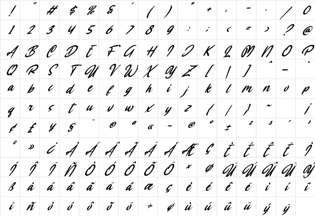 Mas Karebet Italic Regular Character Map