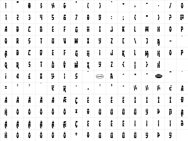 Yankee Clipper Laser Regular Character Map