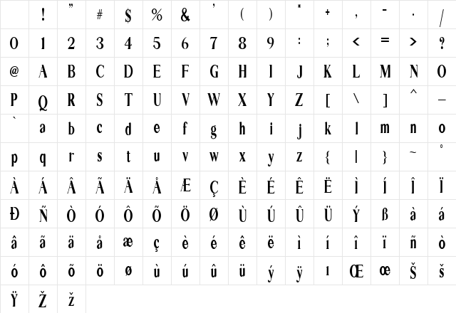 EXTRA Serif Regular Character Map