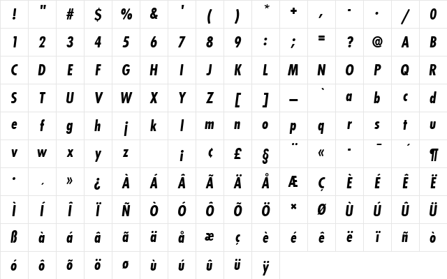 FuturaTBolConOblRo1 Regular Character Map FuturaTBolConOblRo1 Regular Character Map