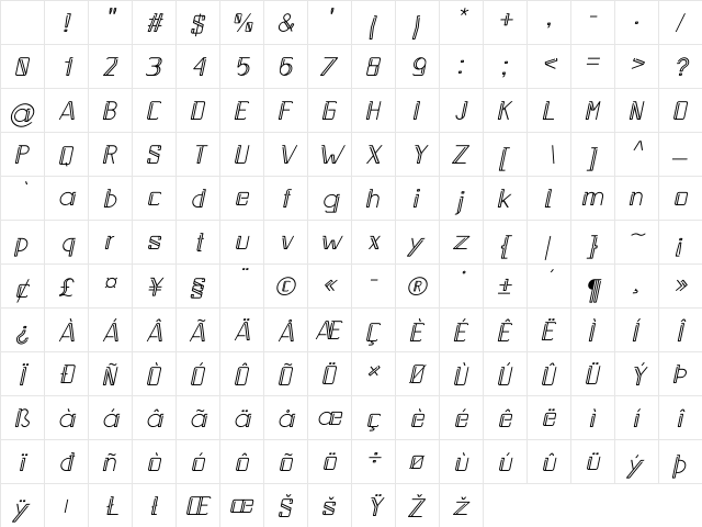 Walterson Italic Regular Character Map