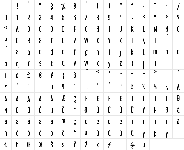 Pacific Standard Serif Bold Character Map