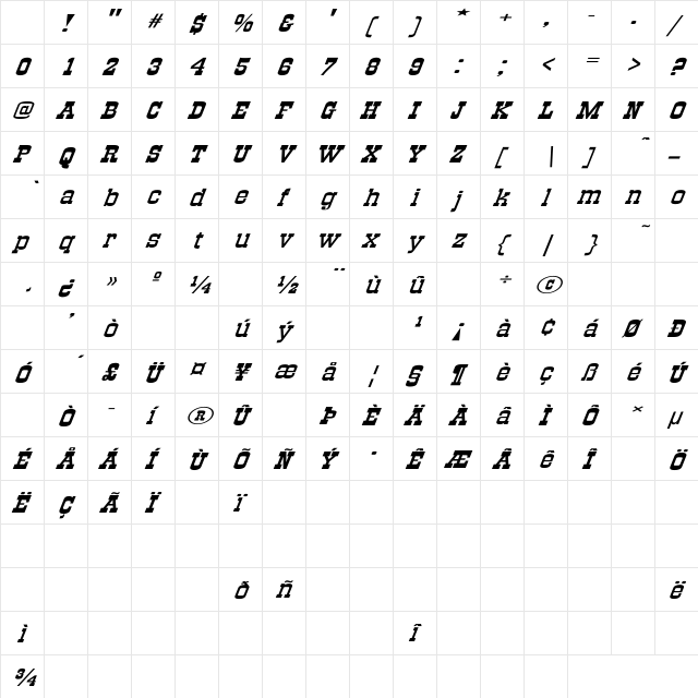 Old-TownExt-Normal Ex Italic Italic Character Map