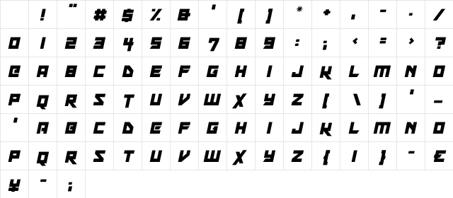 Xen Galaxy Italic Character Map