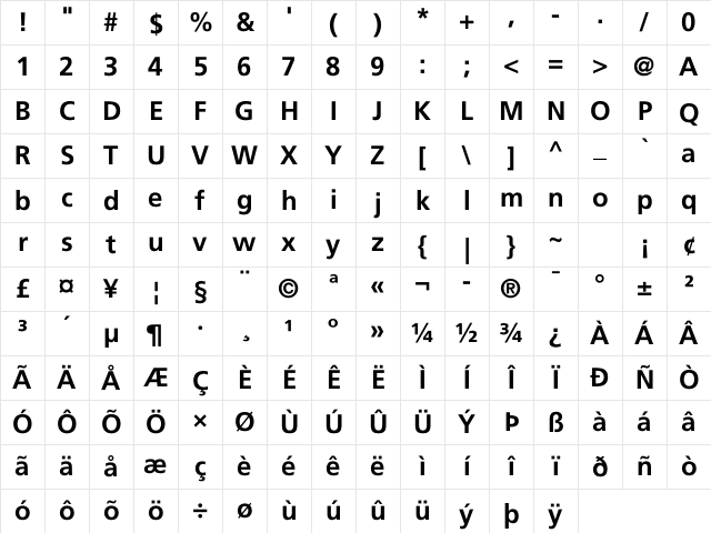 Frutiger LT Com 65 Bold Character Map