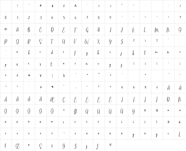 Basston Script Regular Character Map Basston Script Regular Character Map
