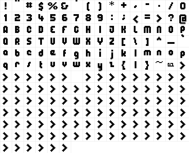 00Hydrophonix8 Bold Character Map