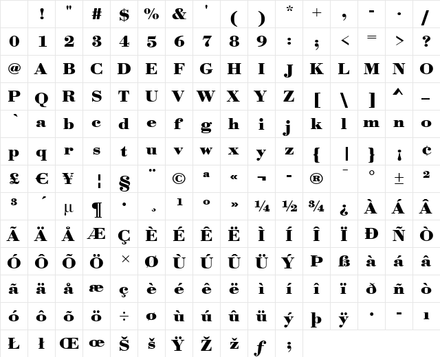 OlgaBeckerExtended Bold Character Map OlgaBeckerExtended Bold Character Map