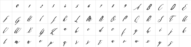 Evelyne Script Regular Character Map