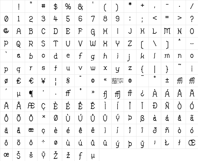 Yellowswamp Regular Character Map Yellowswamp Regular Character Map