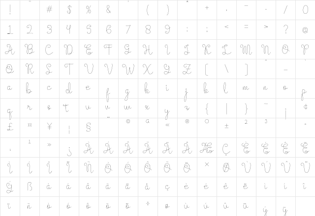 Evangetta Thin Regular Character Map Evangetta Thin Regular Character Map