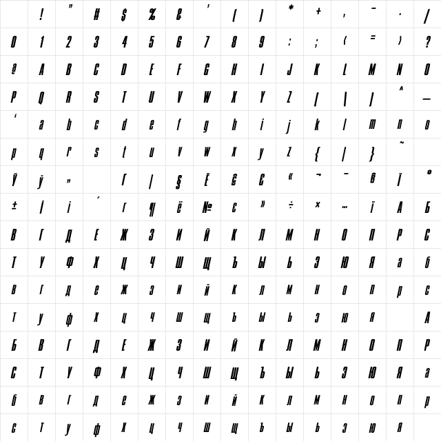 Condens Bold Italic Character Map Condens Bold Italic Character Map