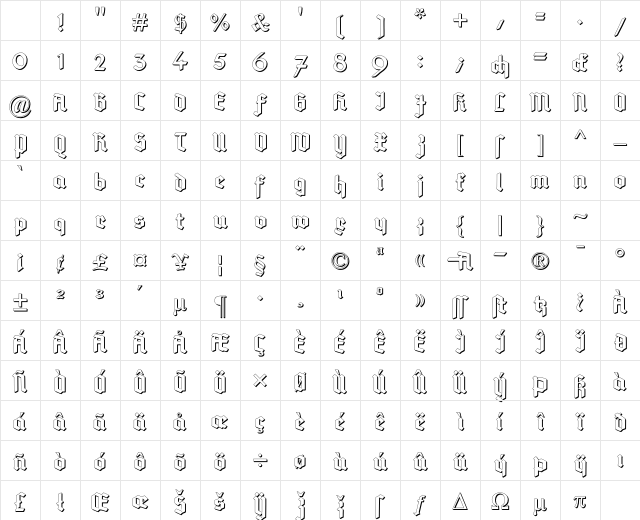 Deutsch-Gotisch Shadow Regular Character Map Deutsch-Gotisch Shadow Regular Character Map