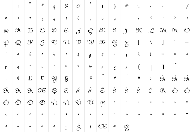 Olivia Regular Character Map