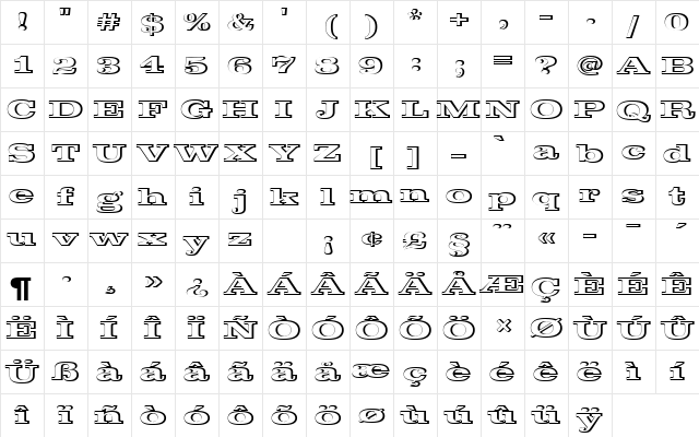 ClarendonTBolExpRe1 Regular Character Map ClarendonTBolExpRe1 Regular Character Map
