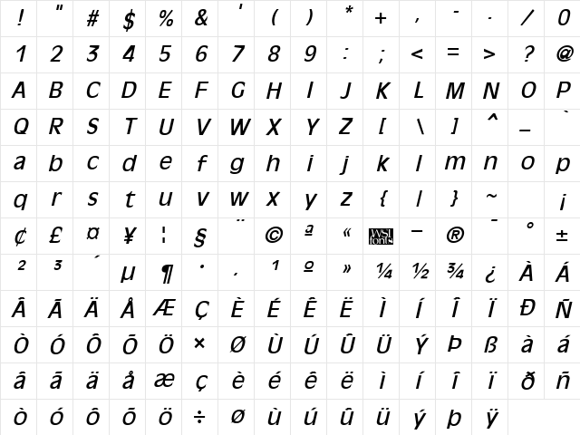 OliviaAntique Italic Character Map