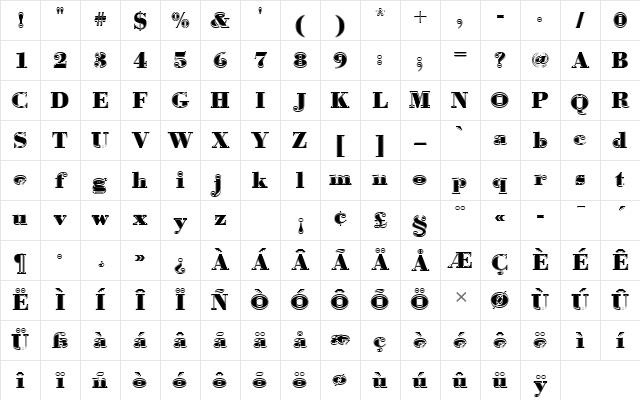 BodoniAntTBolIn1 Regular Character Map BodoniAntTBolIn1 Regular Character Map