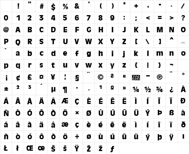 OliviaAntiqueBlack Regular Character Map