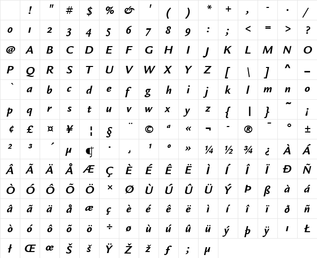 Legacy Sans ITC Bold Italic Character Map Legacy Sans ITC Bold Italic Character Map