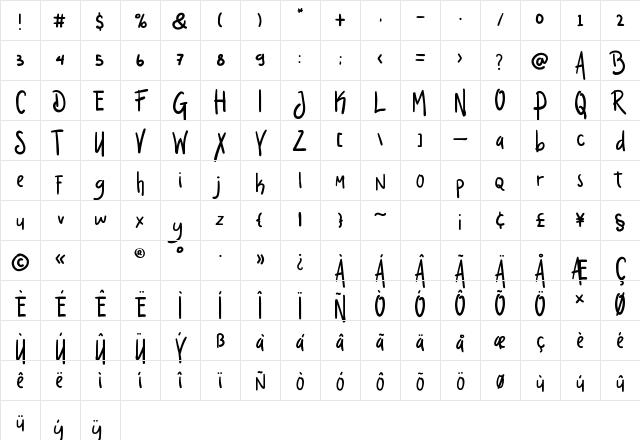 Dream Night Regular Character Map Dream Night Regular Character Map