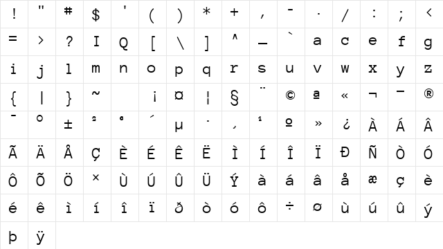 Anonymous Pro Regular Character Map Anonymous Pro Regular Character Map