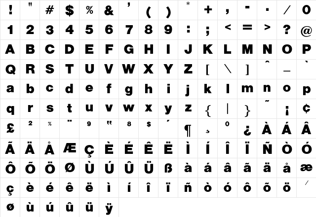 OPTIAlpine-Bold Bold Character Map OPTIAlpine-Bold Bold Character Map