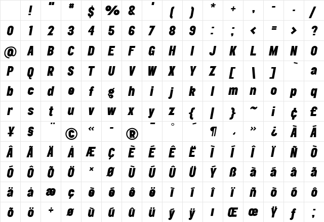 Elephant Black Italic Character Map Elephant Black Italic Character Map