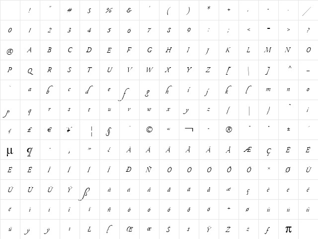 Pirouette LT Std Text Regular Character Map Pirouette LT Std Text Regular Character Map