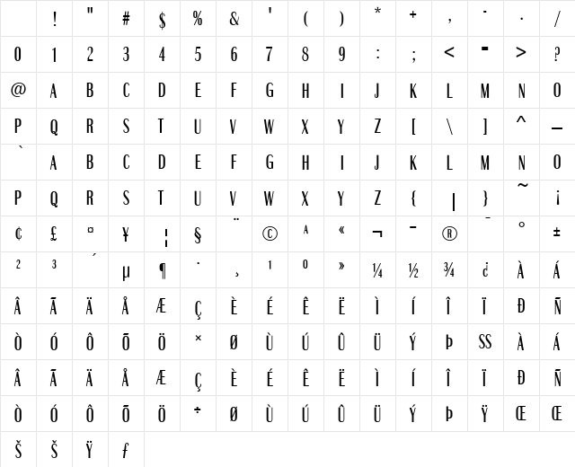 Britannic Compress D Regular Character Map