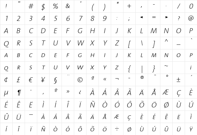 TheSans ExtraLight Italic Character Map TheSans ExtraLight Italic Character Map