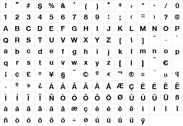 Olnova-Bold Regular Character Map