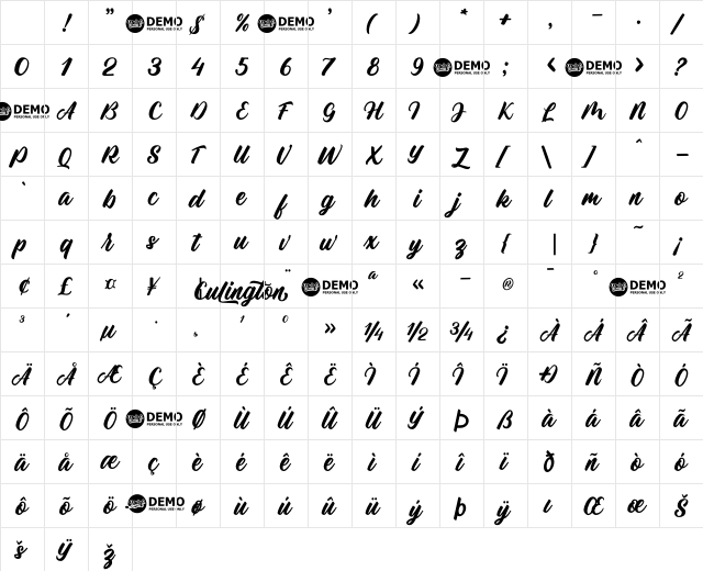 Culington Regular Character Map