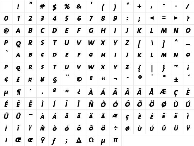 The Sans Extra Bold- ExtraBold Italic Character Map The Sans Extra Bold- ExtraBold Italic Character Map
