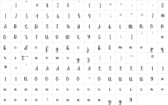 Olivia Regular Character Map Olivia Regular Character Map